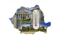 Magnet harta României cu imagini din București și termometru